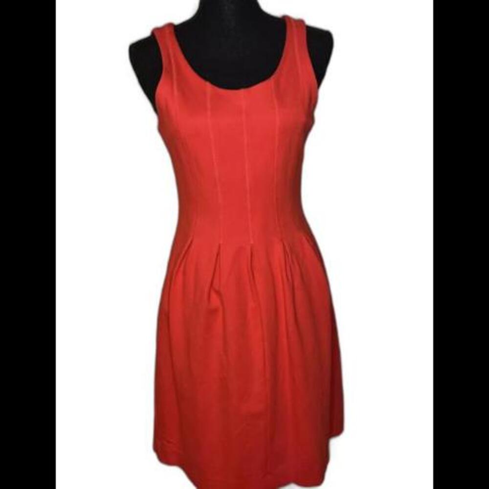 (GB17) J. Crew Red Stretch Sleeveless MIDI Dress With Exposed Back Zipper, Sz 0